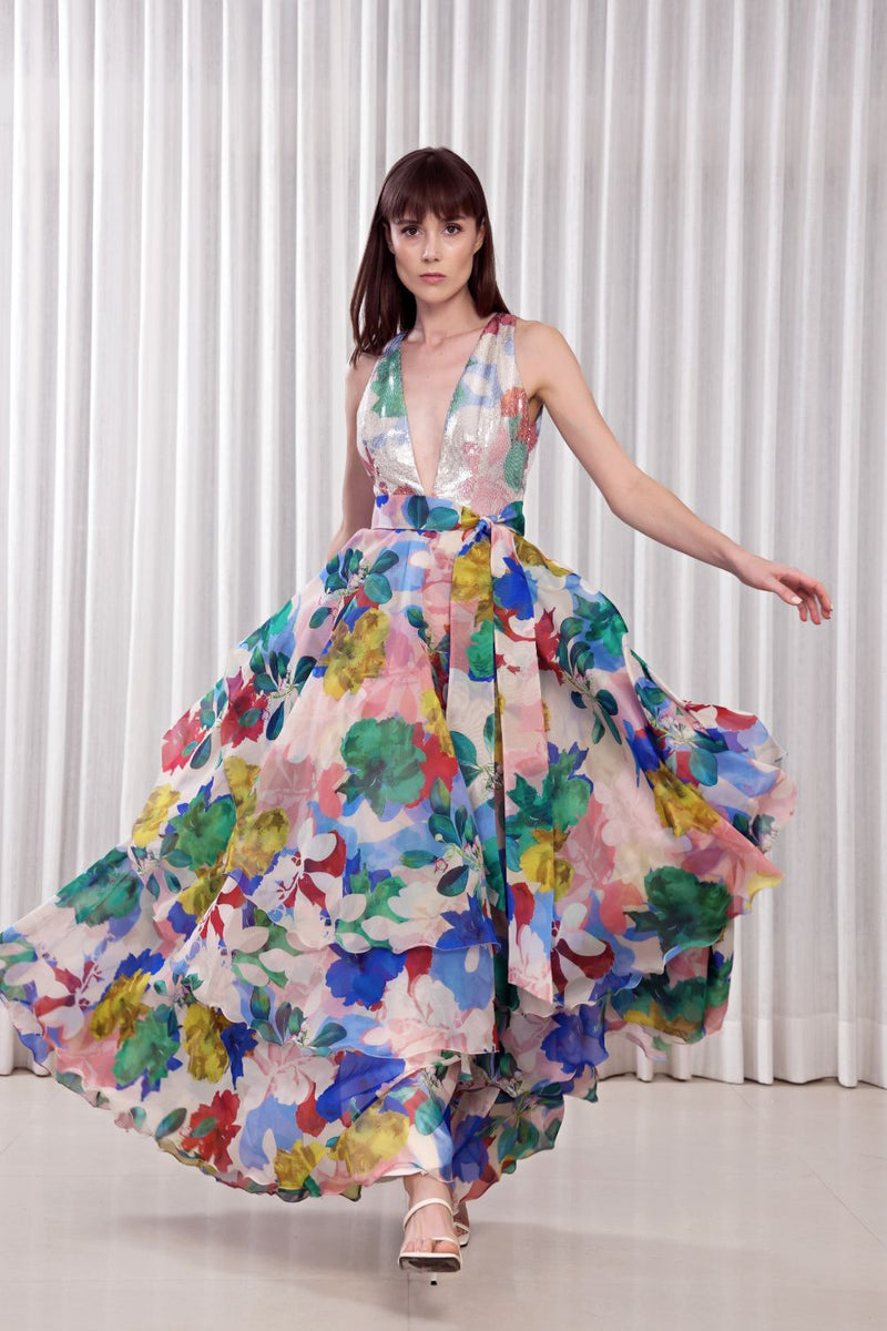 Hibiscus layered maxi dress
