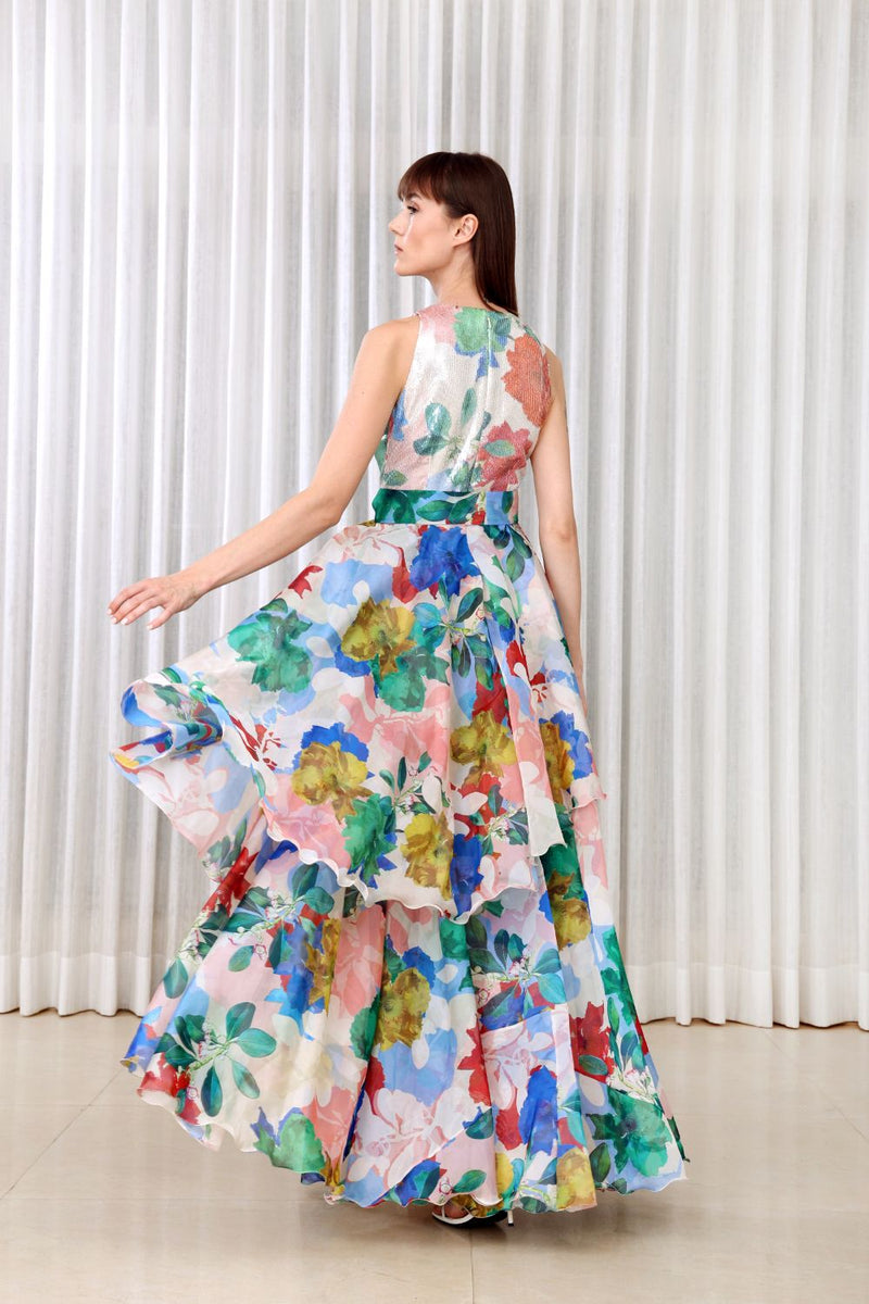Hibiscus layered maxi dress