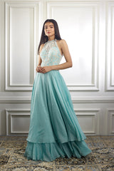 Aqua pearl embellishment Anarkali Set