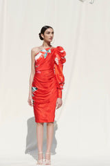 Red tropical mini dress