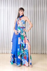 Hibiscus Halter drape maxi dress