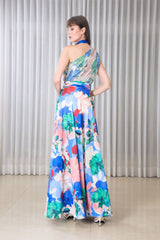Hibiscus Halter drape maxi dress