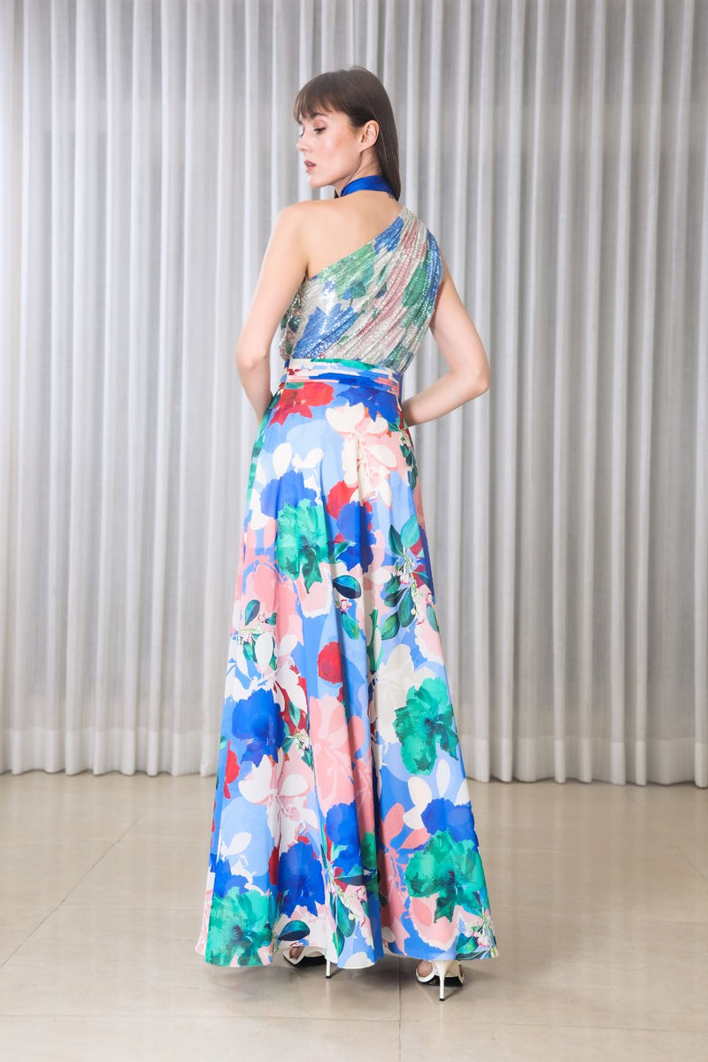Hibiscus Halter drape maxi dress