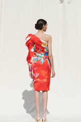Red tropical mini dress