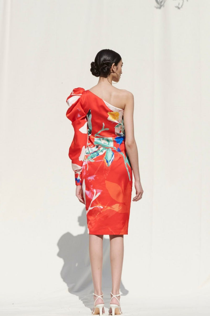 Red tropical mini dress