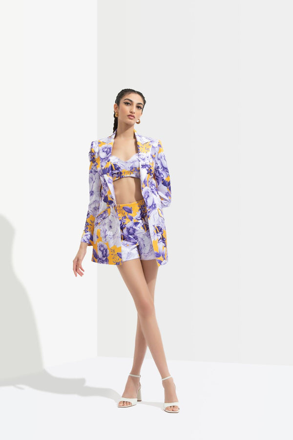 Sumire Printed Jacket Paired With Bustier And Shorts