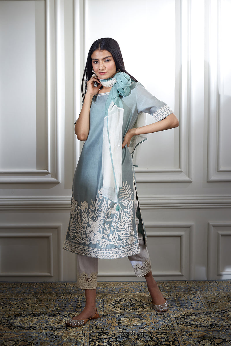 Green Dori Embroidered Kurta Set