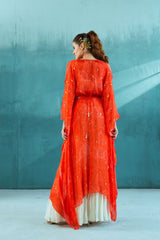Coral Chiffon Ivory Sharara set