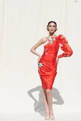 Red tropical mini dress