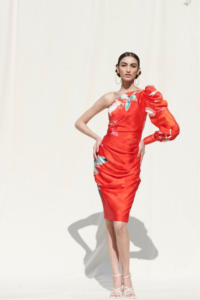 Red tropical mini dress