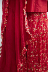 Red Embroidered Kurta And Sharara Set