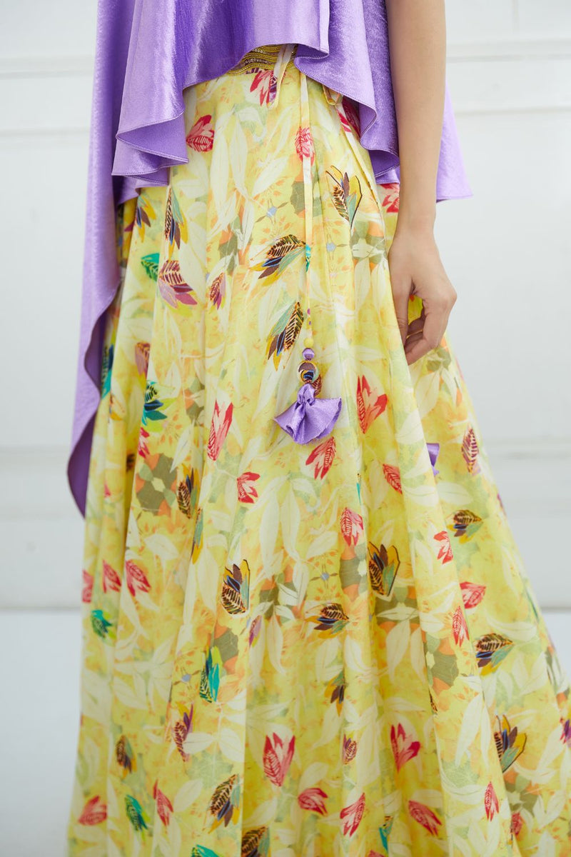 Lilac Asymmetric Printed Lehenga Set
