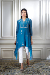 Blue Aari Embroidered Kurta Set