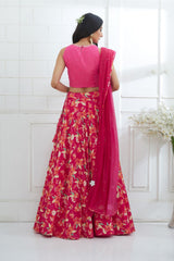 Fuchsia Embroidered Printed Lehenga Set