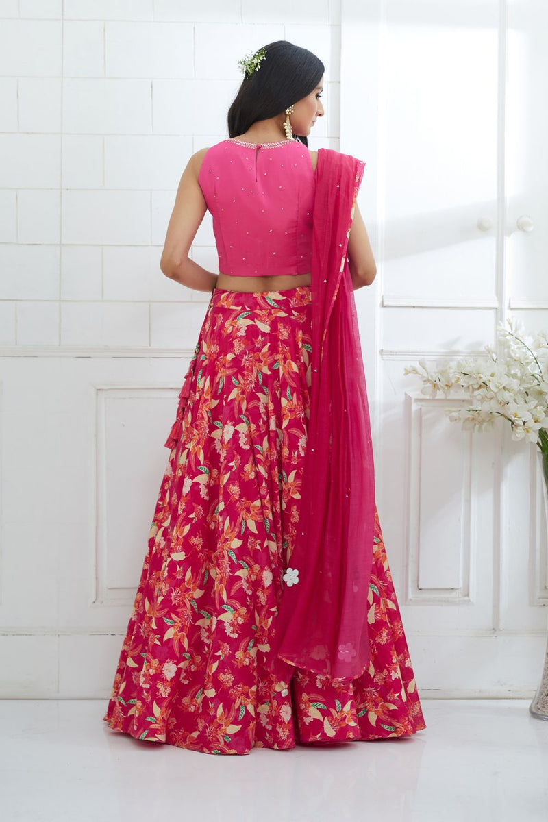 Fuchsia Embroidered Printed Lehenga Set