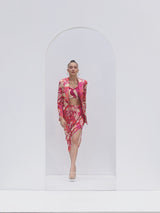 Fuchsia abstract printed blazer Set
