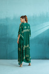 Emerald Green Cape With Blouse And Skirt