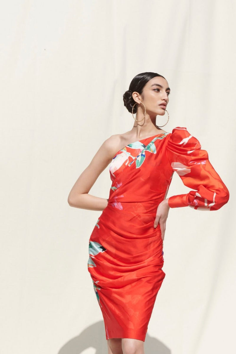 Red tropical mini dress