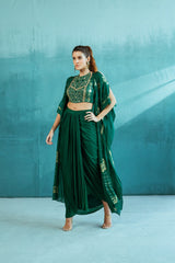 Emerald Green Cape With Blouse And Skirt