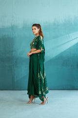 Emerald Green Cape With Blouse And Skirt