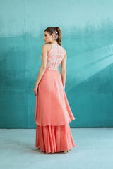 Pink Chanderi Enbroidered Kurta With Sharara