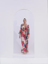Ivory printed chiffon slit dress