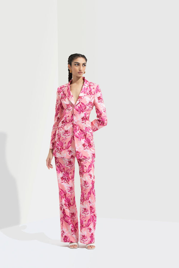 Sakura Printed Jacket Paired With Bootleg Trouser