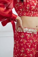 Red Printed Off Shoulder Top and Sharara