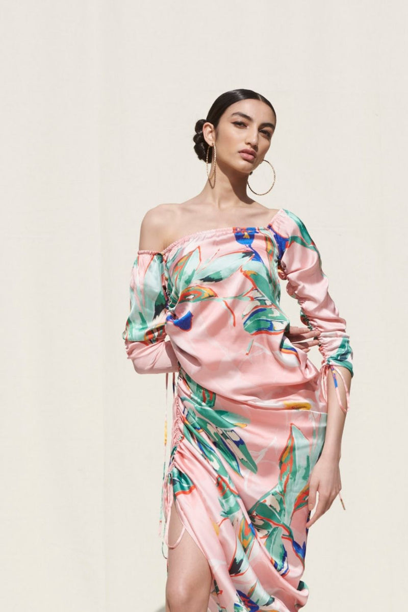 Side Gather One Shoulder Dress