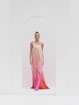 Ombre printed one-shoulder kaftan
