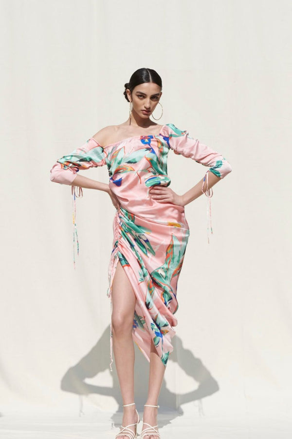 Side Gather One Shoulder Dress