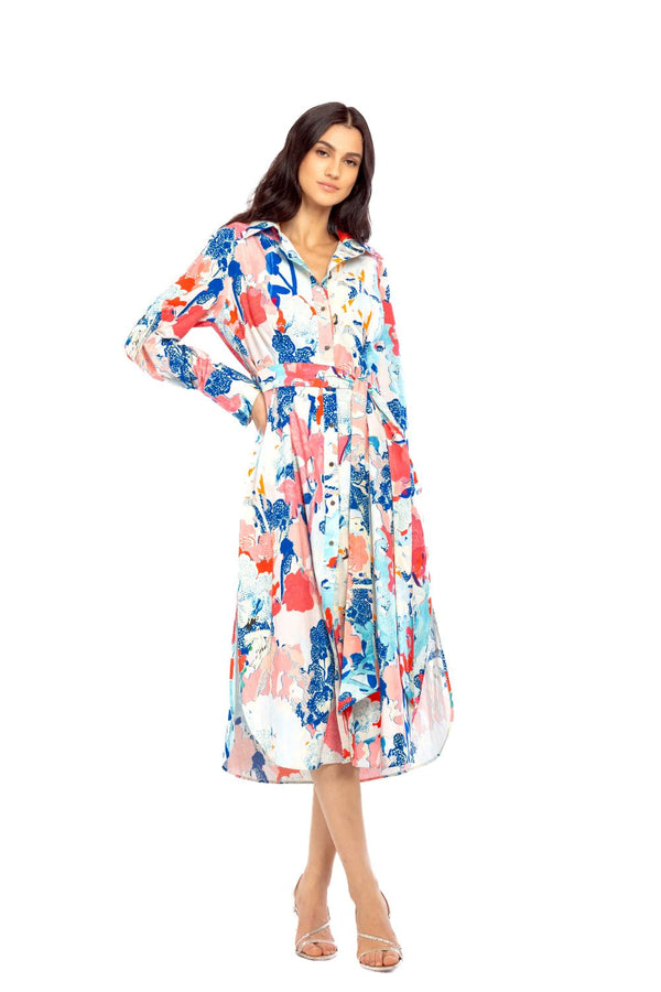 Cotton Poplin Printed Shirt Dress