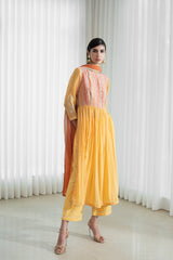 Yoke Kurta With Solid Pants And Dupatta