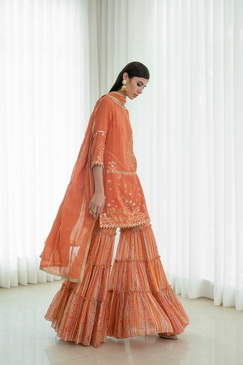 Kurta set with tiered sharara
