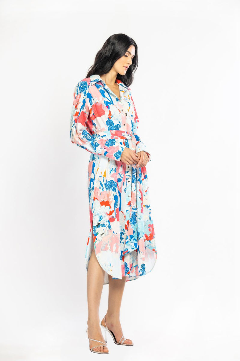 Cotton Poplin Printed Shirt Dress