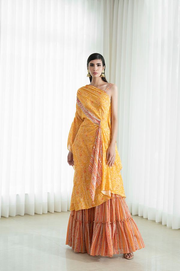 Offshoulder Tunic With Tiered Sharara