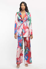 Satin Printed Jacket And Pant Set