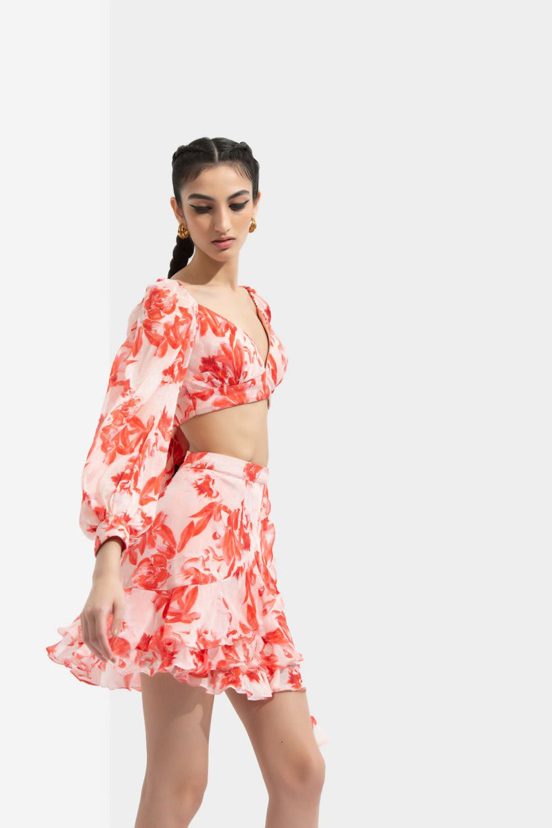 Matsu Printed Wrap Skirt Paired With Blouse