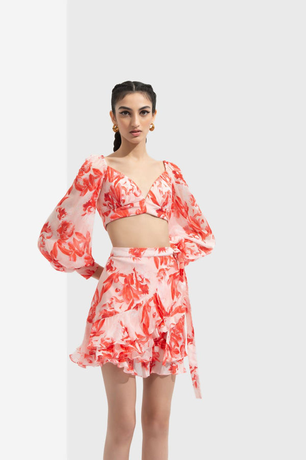 Matsu Printed Wrap Skirt Paired With Blouse