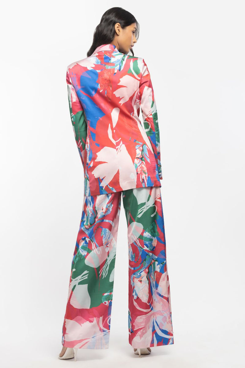 Satin Printed Jacket And Pant Set