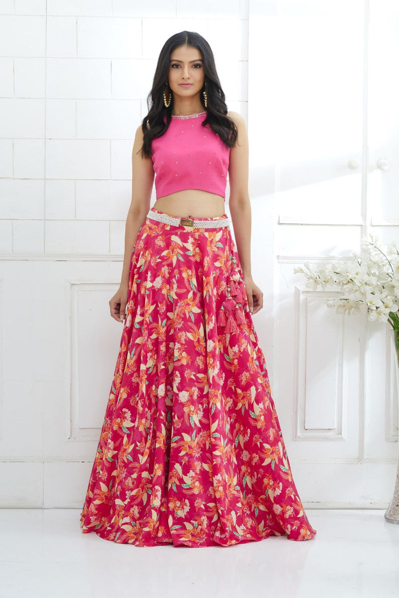 Fuchsia Embroidered Printed Lehenga Set