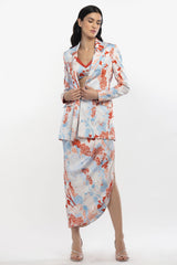 Satin Printed Jacket With Cowled Skirt And Bustier
