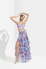 Matsu Printed Wrap Skirt Paired With Bustier