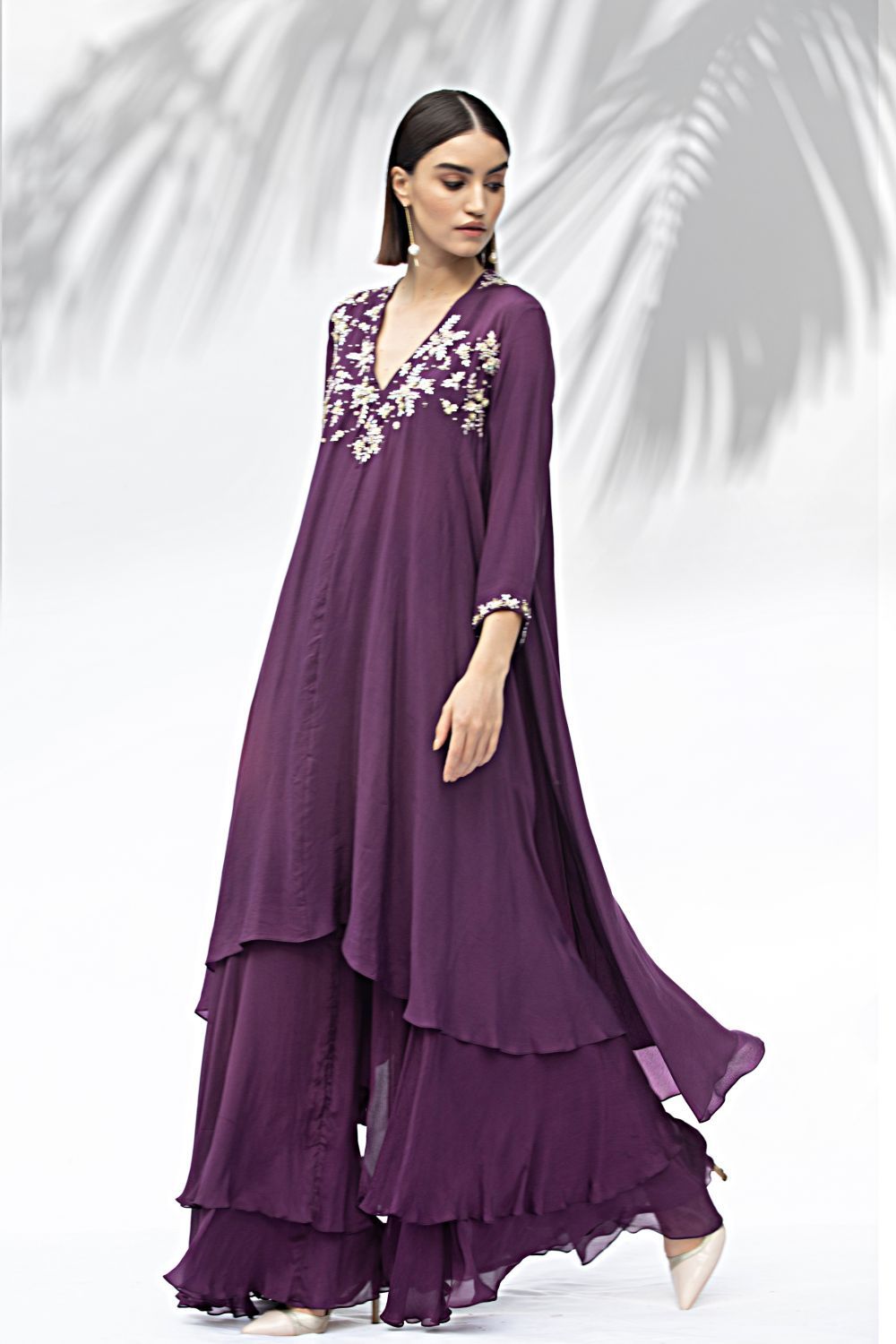 Jade Purple Tunic With Sharara Set