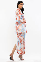 Satin Printed Jacket With Cowled Skirt And Bustier