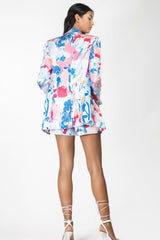 Satin Printed Jacket With Shorts And Bustier