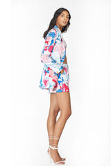 Satin Printed Jacket With Shorts And Bustier