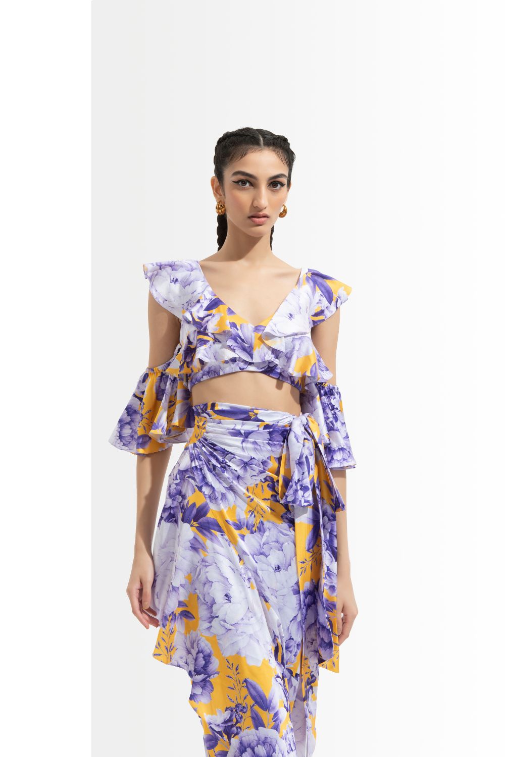 Sumire Printed Butterfly Bustier Paired With Wrap Skirt