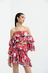 Ajisia Printed Cold Shoulder Blouse With Skirt
