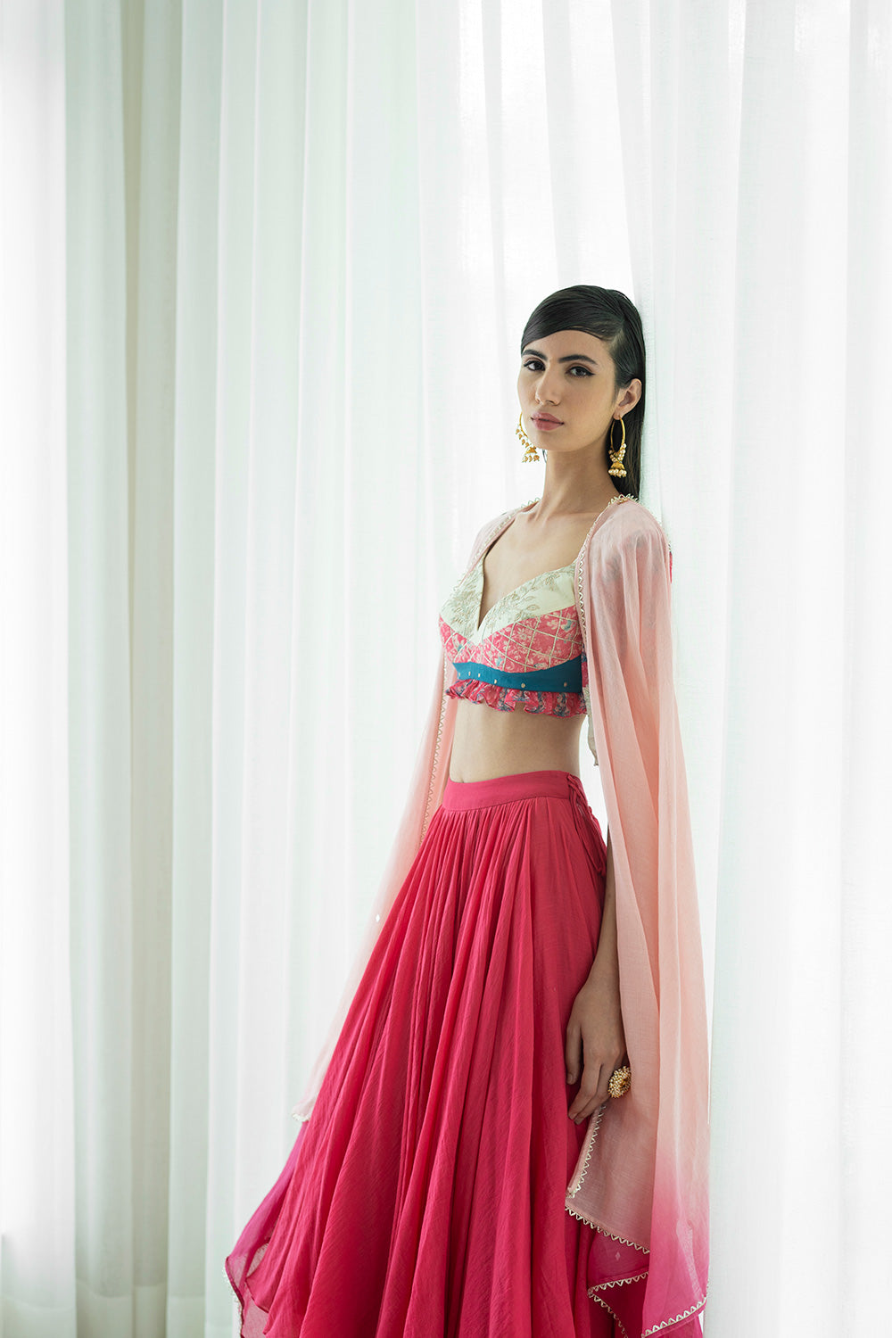 Printed Patchwork Blouse With Lehnga And Dupatta